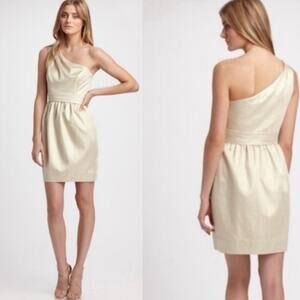 Shoshanna Gold Champagne Shimmer One Shoulder Cocktail Sheath Dress Size 4